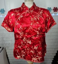 Vtg MIMI Red Black Ladies Chinese Kimono Top Shirt Blouse Asian Tropical... - £19.04 GBP
