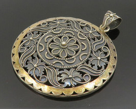 DOUG PAULUS 925 Silver - Vintage Two Tone Floral Beaded Scroll Pendant - PT20119 - £85.14 GBP