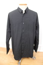 Vince XXL Black Slim Fit Cotton Stretch Button-Front Long Sleeve Dress S... - $46.54