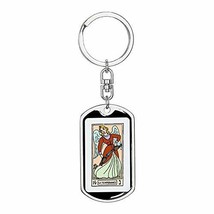 Tarot Card The Temperance Swivel Keychain Dog Tag Engraved 18k Gold - £47.44 GBP