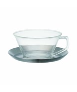 Kinto Cast Tea Cup &amp; Saucer - Glass Cup &amp; Stainless Steel Saucer - £17.85 GBP