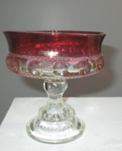 Vintage Indiana Glass Kings Crown  Thumbprint Ruby Red Flash Pedestal Compote - £14.61 GBP