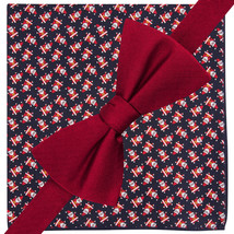 TOMMY HILFIGER Red Self Bow Tie Santa Claus Christmas Pocket Square Silk... - £19.53 GBP