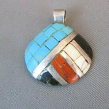 1900&#39;s Nm Santo Domingo Native American Inlay Shell Pendant Sterling Silver - £198.11 GBP