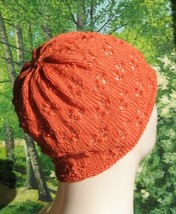 organic summer lace pattern beanie, dusty orange lace knit beanie, size ... - £13.11 GBP