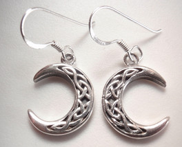 Beautiful Celtic Crescent 925 Sterling Silver Dangle Earrings - £15.09 GBP