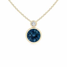 ANGARA Bezel-Set London Blue Topaz Solitaire Pendant with Diamond in 14K Gold - £494.86 GBP