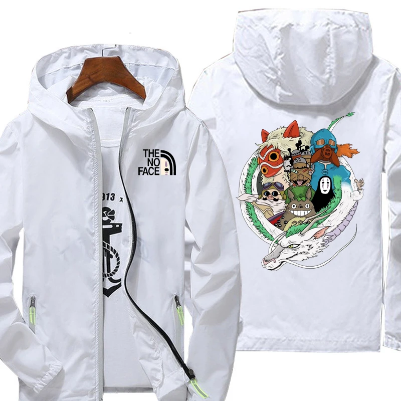 Spring jacket men&#39;s Spirited Away print street windbreaker hoodie Reflective zip - £93.22 GBP