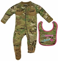 2-Piece Baby Girls Multicam Camo &quot;Boot Camp&quot; Footie &amp; Bib Set - £37.12 GBP