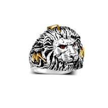 X-LARGE African  LION Head Mens lightning bolt ring        Sterling Silver Ruby  - £84.50 GBP