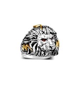 X-LARGE African  LION Head Mens lightning bolt ring        Sterling Silv... - £84.56 GBP