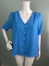 J.Crew Factory V-Neck Puff Sleeve Blouse Top in Sky Blue Sz Small - $22.76