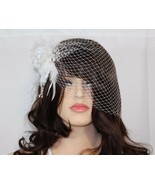 New Wedding Bridal Birdcage Netting Face Veil White Feather Flower With ... - £19.84 GBP