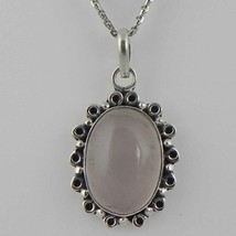 Solid 925 Sterling Silver Rose Quartz Pendant Necklace Women PSV-2130 - £20.08 GBP+