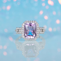 Light Purple Halo Sterling Silver Ring - Natural Amethyst February Birthstone - £102.22 GBP