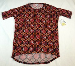 Neu LuLaRoe Hemd Damen 2XS Rot Orange Geometrisch Boot Hals Kurzärmelig ... - $10.87