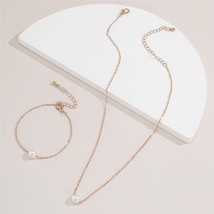 Goth Lover Small Pearl Pendant Necklace Bracelet Set for Women Korean Kpop Minim - £9.16 GBP