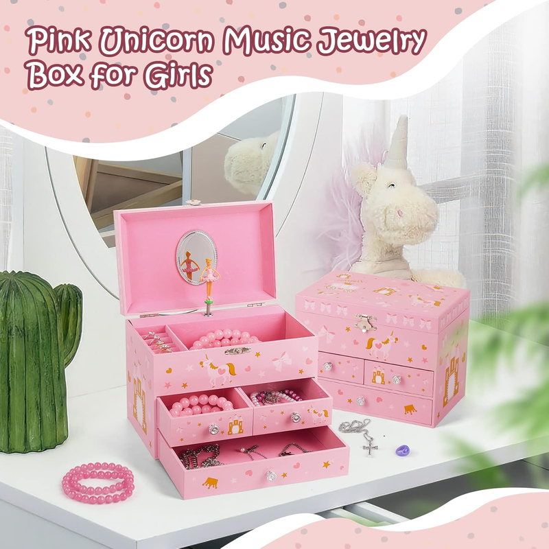Musical Jewelry Box for Girls 8.07 X 5.12 X 6.14 with 3 Pullout Drawers Spinning Item image 4