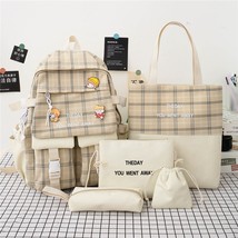 5Pcs Set Harajuku Women Laptop Backpack Canvas School Bags For Teenage Girls Kaw - £25.88 GBP