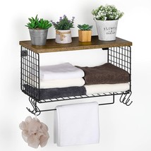 Wall-Mounted Vintage Cube Rack With Wood Shelf And Hooks For Home Bathroom Dcor - £38.68 GBP