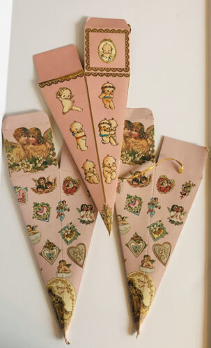 Vintage Cardboard Cone shaped Candy Containers , 1981 Pink Cerub Angels NOS - $9.64