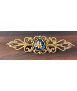 Vintage Brooch Pin Art Nouveau Blue Floral Flower Detail Gold Tone Jewelry - $40.32 CAD