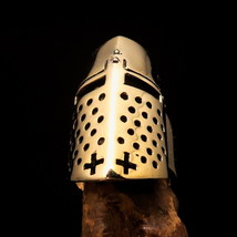 Excellent crafted Men&#39;s Medieval Ring Templar Knight Helmet - solid Brass - £19.18 GBP+