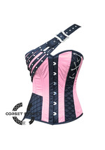 Pink And Black Satin Gothic Steampunk Costume Overbust Bustier Top - £62.27 GBP