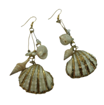 Vintage Shell Earrings Pierced 90s Boho danglers Beach statement mermaidcore - £23.73 GBP