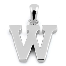 Block Letter Initial W Pendant Necklace Solid 925 Sterling Silver - £13.50 GBP