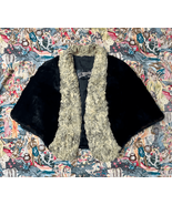 Vintage 30s 40s Black Fur Shawl Capelet Cover Up W/ Sheep Cream Collar A... - $49.62 CAD