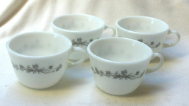 Vintage Lot Of 4 Corning Pyrex Handled Cups White With Gray Floral Mint - £7.21 GBP