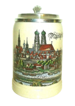 Munich Breweries Hacker Pschorr Hofbrau Paulaner 0.5L lidded German Beer Stein - $14.50