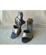 Pre-Loved GO MAX Bronze Studded Wedge Heels with Ankle Strap SZ 9 - £14.07 GBP