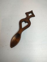 Vintage Welsh Love Spoon Hand Carved Wood Diamond Heart Brown  6.75&quot; L - £14.77 GBP