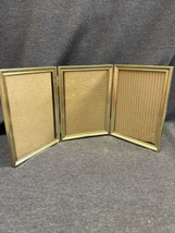 Vintage Gold Embossed Tri-Fold 5X7 Metal Picture Frame With Glass - £11.47 GBP