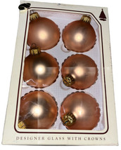Vintage Christmas by Krebs Apricot Pearl Glass Ball Ornaments 6 W/ Gold Crowns - £11.17 GBP