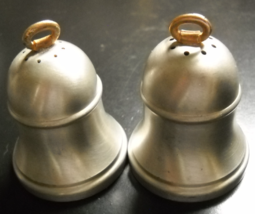 Bell Shaped Salt and Pepper Shaker Set Pewter Body Brass Colored Handles - £7.18 GBP
