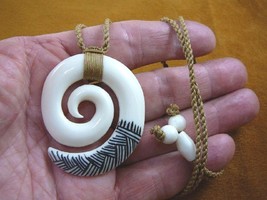 IBP-50 Maori Style Circle Of Life Fish Hook Aceh Bovine Bone Pendant Necklace - £14.70 GBP
