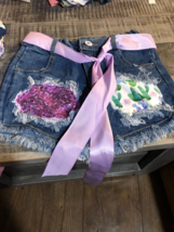 GIRLS SIZE &quot;LARGE&quot;; JEAN SHORTS WITH A LITTLE EXTRA DECOR. - $9.46