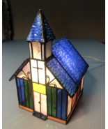 Genuine Tiffany Style Stained Glass Church Light Lamp / Music Box 8” Hig... - $40.29 CAD
