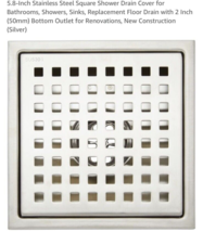 6 inch Square Shower Floor Drain with Flange steel Pattern Grate Stainle... - $329.38 MXN