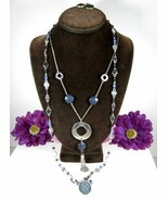 Pair BLUE Vintage NECKLACES &amp; Pierced EARRINGS Dangle Silverton Tassel N... - $19.79