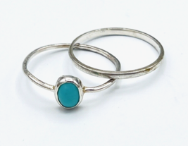 Two Vintage Sterling Silver Stackable Rings Bezel Turquoise Slim Band Si... - £17.40 GBP