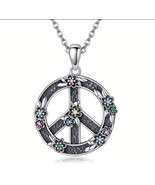 Peace sign flower sterling silver pendant - $24.75
