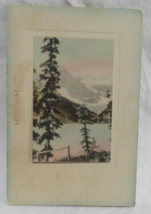Christmas Greeting Card C W Lewis Tryon Okla Colored Mountain Lake View &amp; Incert - £2.36 GBP