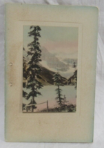 Christmas Greeting Card C W Lewis Tryon Okla Colored Mountain Lake View &amp; Incert - £2.31 GBP