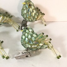 Set Of 4 Vintage Clip Bird Christmas Ornaments Jewelled Beaded Gold Soft Green - £27.20 GBP