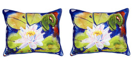 Pair of Betsy Drake Lily Pad Flower Large Indoor Outdoor Pillows 16x20 - £69.91 GBP