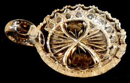 Vtg Cut Crystal Clear Scalloped Edge Candy Butter Dish Bowl With Handle Etched - £28.58 GBP